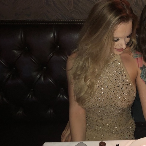 Nude Rhinestone Backless Dress - Picture 1 of 2